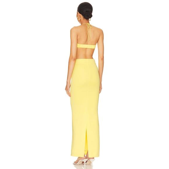 Superdown Raquel Maxi Skirt Yellow Jersey Surplice Back Slit Pull On Sz M - Picture 2 of 8